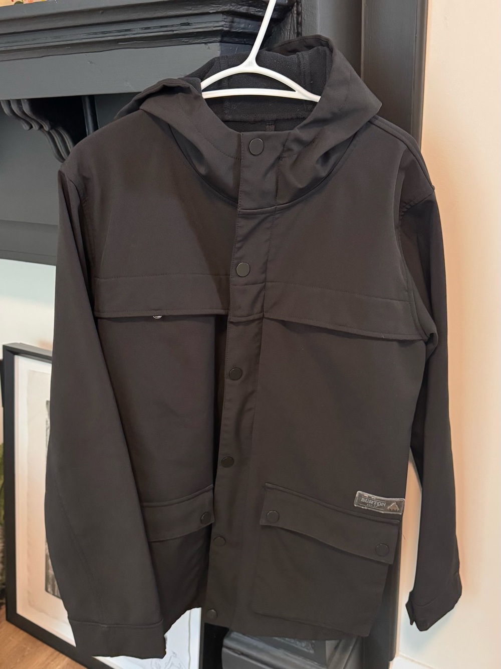 Burton Black Hooded Raincoat/Ski/Snowboard with Snap Front